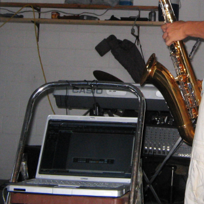 Recording a saxophone for Royal Blues.